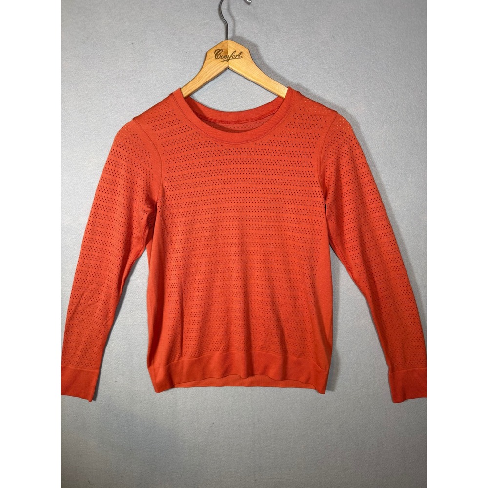 Lululemon Breeze By Top Pullover Orange Perforated Long Sleeve Running Womens 6